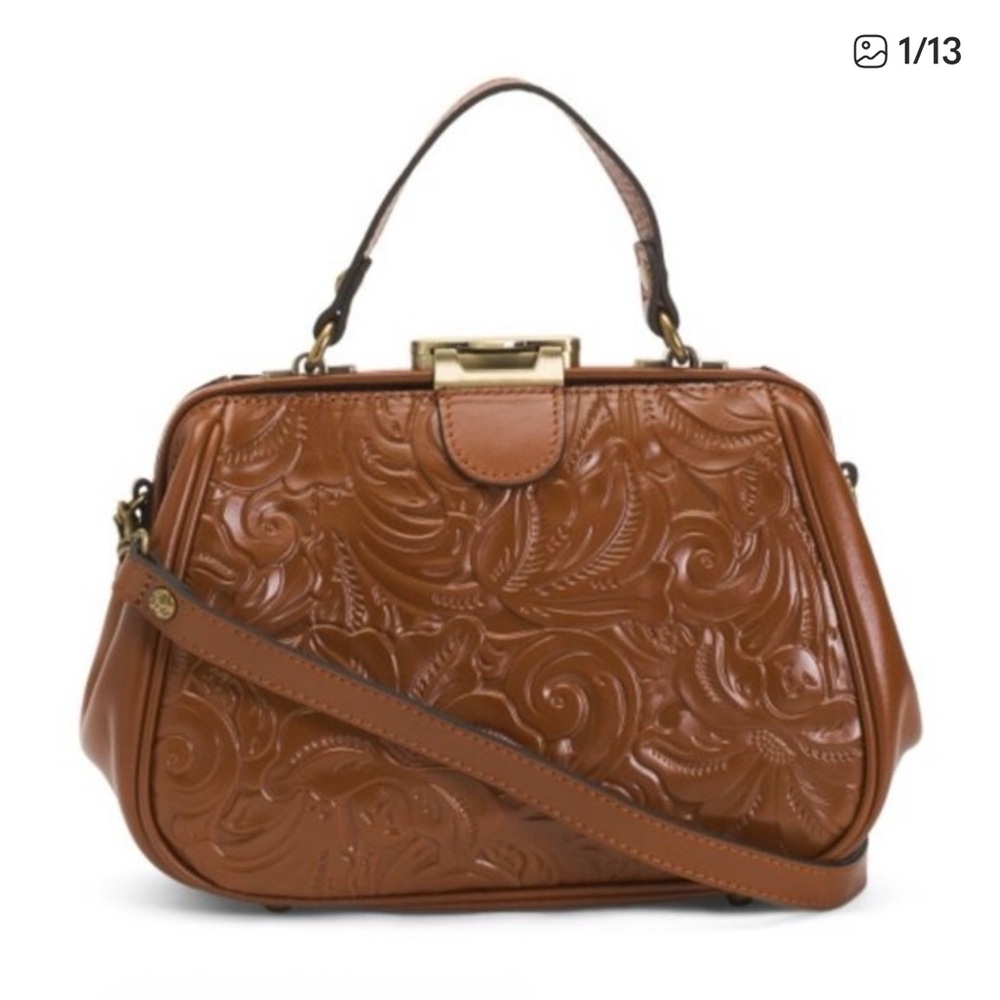 Patricia Nash Gracchi frame satchel in Florence Tooled Brown Leather - Picture 13 of 13
